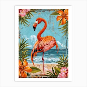 Greater Flamingo Celestun Yucatan Mexico Tropical Illustration 2 Art Print