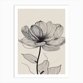 Line Art Lotus Flowers Illustration Neutral 13 Art Print
