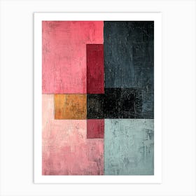 Minimalist Abstract Composition With Geometric Blocks – Modern Art Print In Pink And Black Art Print