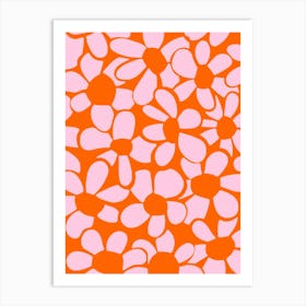 Pink and orange abstract flower art print Art Print