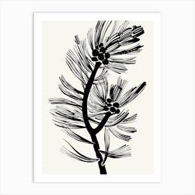 Pine Branch Black and White Ink Art Print