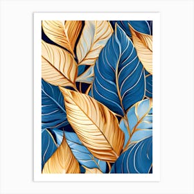 Gold And Blue Leaves 2 Art Print