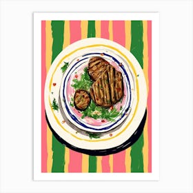 A Plate Of Eggplant 2  Top View Food Illustration 2 Art Print