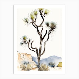 Joshua Tree In Mountain Foothill Minimilist Watercolour  (3) Art Print