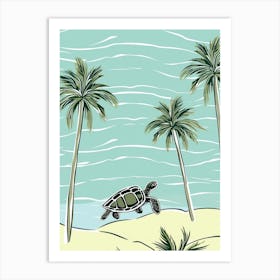 Modern Digital Sea Turtle Illustration Palm Trees Art Print