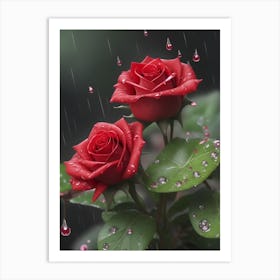 Red Roses At Rainy With Water Droplets Vertical Composition 91 Art Print