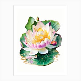 Blooming Lotus Flower In Pond Decoupage 3 Art Print