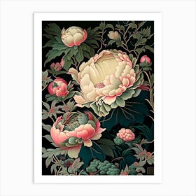 Japanese Gardens Peonies Vintage Botanical Art Print