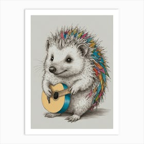 Hedgehog Playing Guitar 10 Art Print