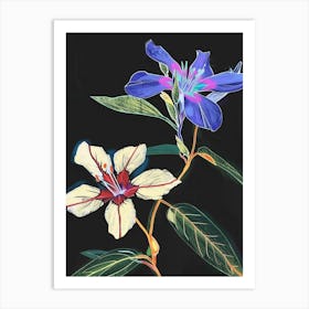 Neon Flowers On Black Periwinkle 2 Art Print