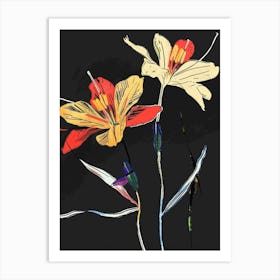 Neon Flowers On Black Flax Flower 1 Art Print