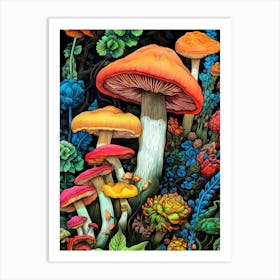 Mushrooms In The Forest nature illustration Art Print