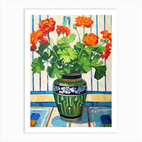 Flowers In A Vase Still Life Painting Geranium 3 Art Print