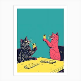 Cats At A Table Art Print