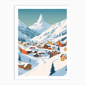 Retro Winter Illustration Zermatt Switzerland Art Print