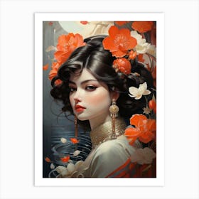 Chinese Woman With Flowers Art Print