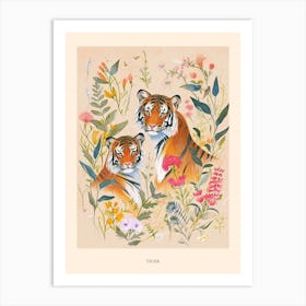 Folksy Floral Animal Drawing Tiger 4 Poster Art Print