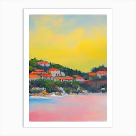 Sveti Stefan Beach, Montenegro Bright Abstract Art Print