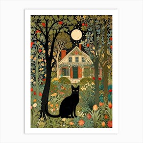 William Morris Style Cat In The Garden Art Print