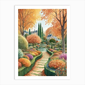 Giverny Gardens France In Autumn Fall Illustration Art print 2 Art Print