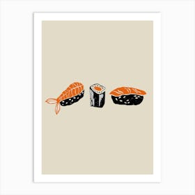 Sushi Linocut Style Art Print