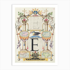 Guide For Constructing The Letter E From Mira Calligraphiae Monumenta, Joris Hoefnagel Art Print