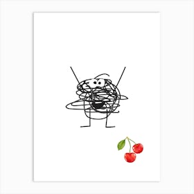 Scribbles And Cherries.A work of art. Children's rooms. Nursery. A simple, expressive and educational artistic style. Art Print