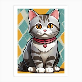 American Short Hair Cat With A Collar Art Print