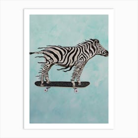 Zebra Skateboarding Art Print