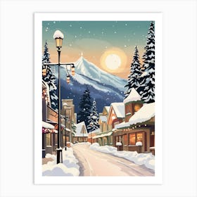 Vintage Winter Travel Illustration Leavenworth Washington 2 Art Print