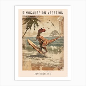 Vintage Dimorphodon Dinosaur On A Surf Board 2 Poster Art Print