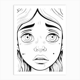 Close Up Worried Face Colouring Book Style Art Print