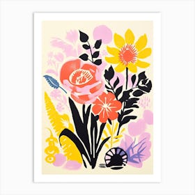 Colourful Flowers In A Vase In Risograph Style 9 Art Print