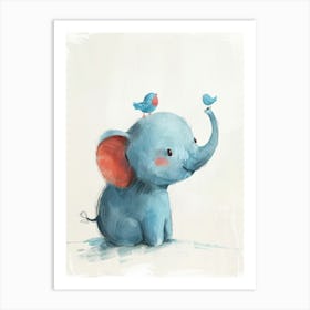 Small Joyful Elephant With A Bird On Its Head 9 Art Print