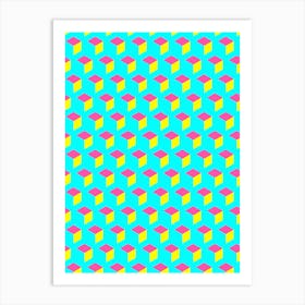 Cube Pattern Turquoise Minimal Abstract Art Print