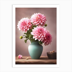 Pink Dahlias in a Vase Art Print