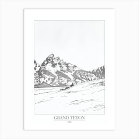 Grand Teton Usa Line Drawing 2 Poster Art Print