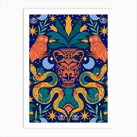 Celestial Owls And Snakes Art Print