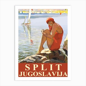 Split, Croatia, Smiling Woman in Swimsuit on the Coast Art Print