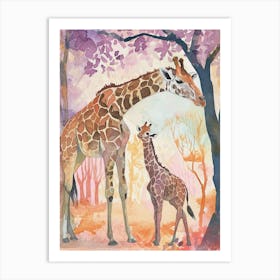 Giraffe & Calf Watercolour Style Art Print