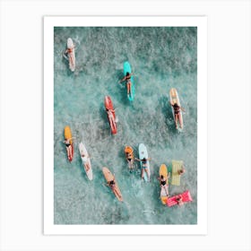 Aerial View Of People On Surfboards Art Print