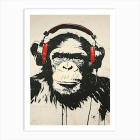 Monkey With Headphone Banksy Art Art Print