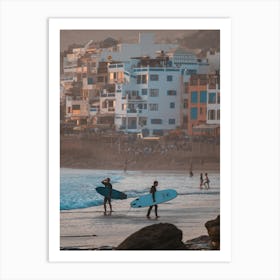 Surfers on the beach of Morocco | Streetphotography Art Print