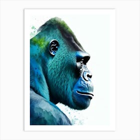 Side Profile Portrait Of A Gorilla Gorillas Mosaic Watercolour 1 Art Print