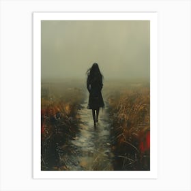 Woman Walking In The Fog Art Print