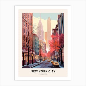 Vintage Winter Travel Poster New York City Usa 2 Art Print