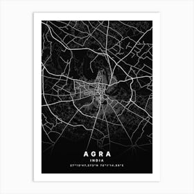 Agra India Black Map Art Print