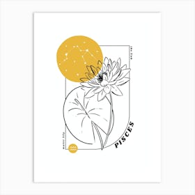 Pisces Birth Flower & Zodiac Sign Art Print