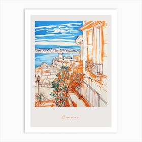 Cannes France Orange Drawing Poster Art Print