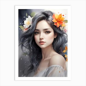 Beautiful Girl With Flowers 13 Art Print